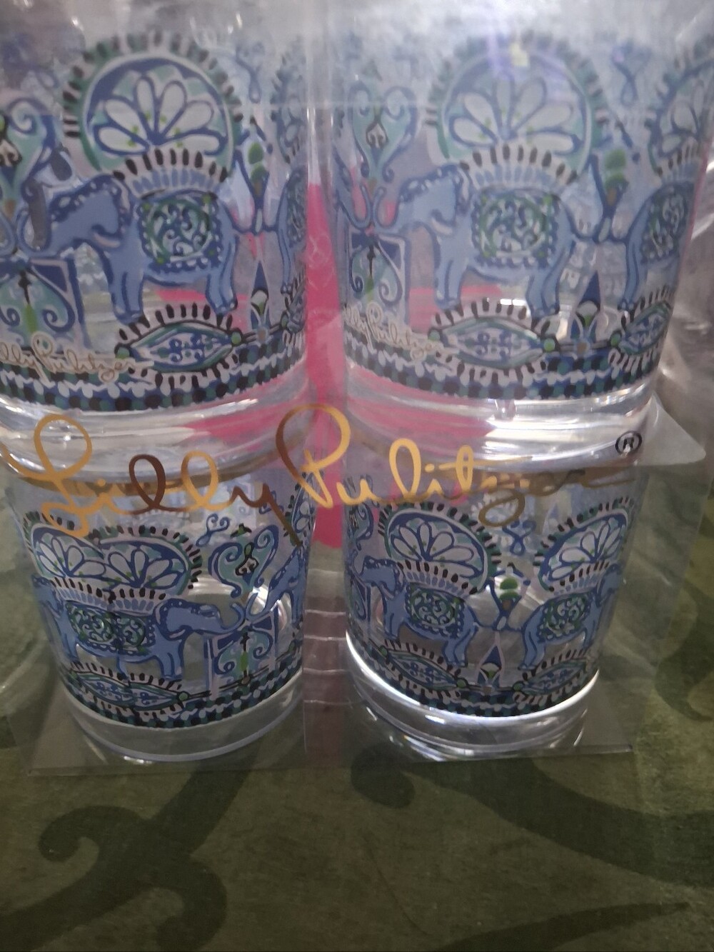 Lilly Pulitzer Blue Elephant Pattern Acrylic  Tumbler - Set of 4